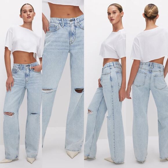 Good American Denim - Good American Distressed High Waisted Light Wash Jeans 8/29